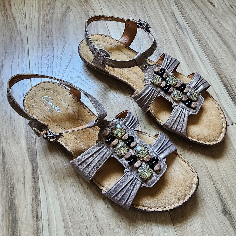 Tan Sandals with Cushioned Sole and Adjustable Ankle Strap